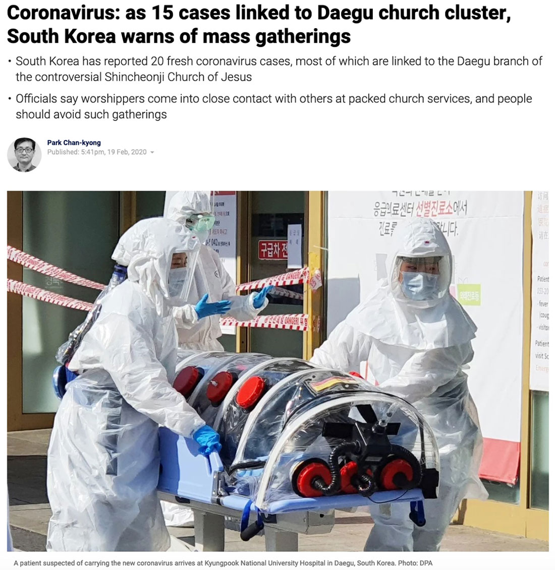 Coronavirus: as 15 cases linked to Daegu church cluster, South Korea warns of mass gatherings