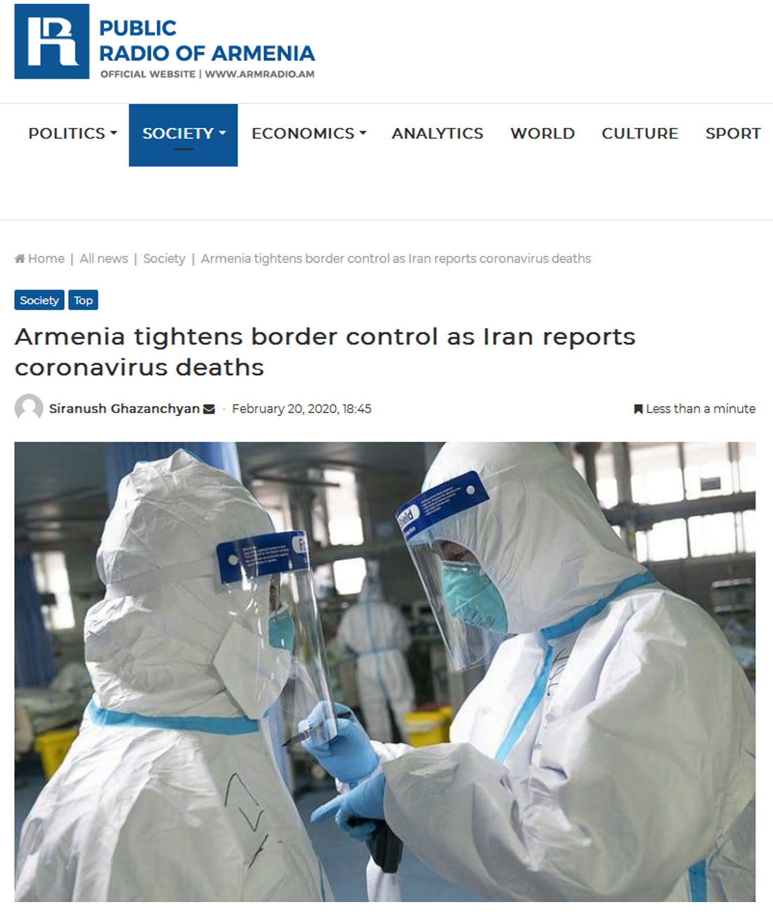 Armenia tightens border control as Iran reports coronavirus deaths