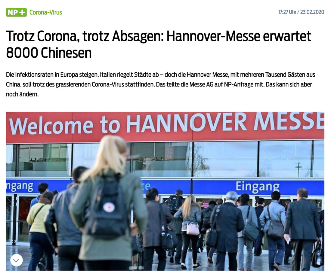 Trotz Corona, trotz Absagen: Hannover-Messe erwartet 8000 Chinesen