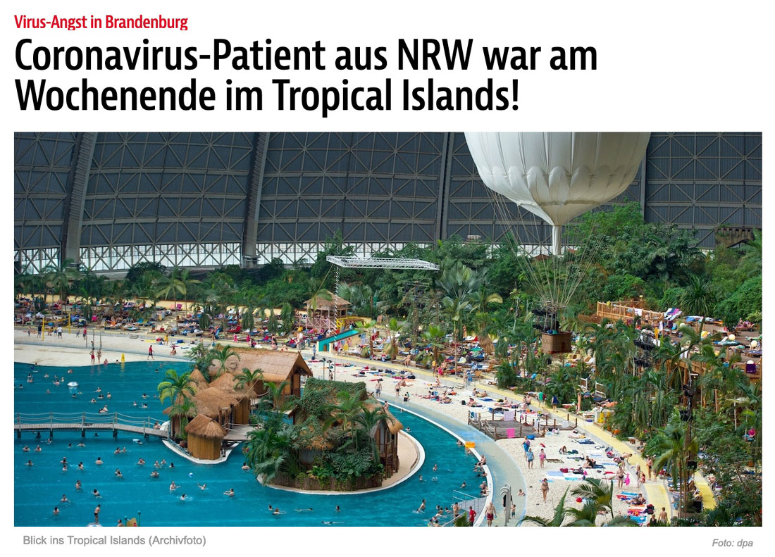 Virus-Angst in Brandenburg - Coronavirus-Patient aus NRW war am Wochenende im Tropical Islands!